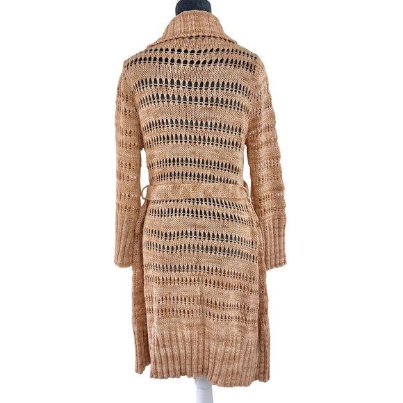 Bebe - Crochet Shawl Collar Duster w/Tie Front - Cream/Tan - Size S/M - Picture 2 of 7